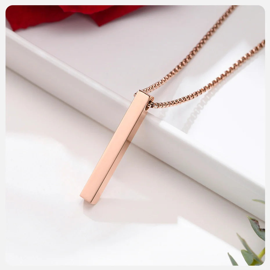 Minimalist 3D Bar Pendant Necklace – Stainless Steel