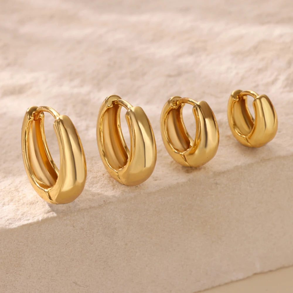 Luxury Gold Chunky Hoop Earrings – Minimalist Stainless Steel for Women