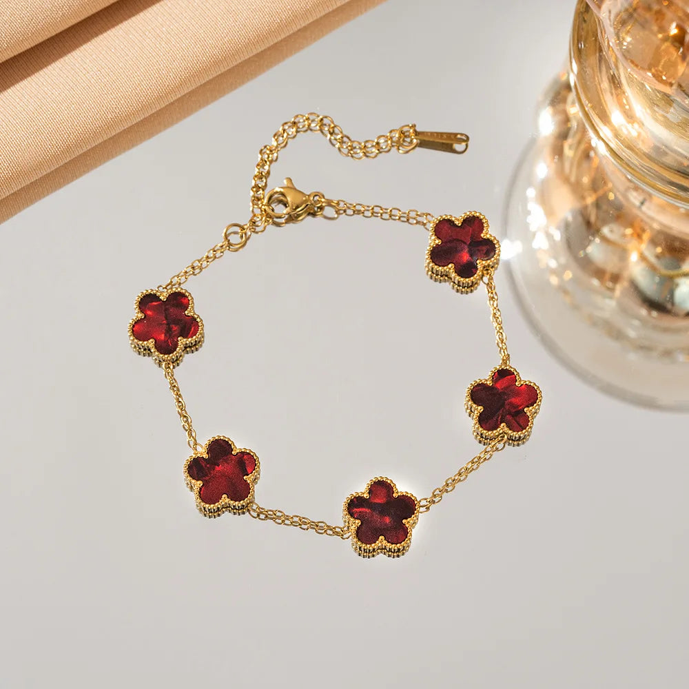 Luxury 18k Gold Plated Five-Leaf Flower Bracelet – Adjustable Elegance