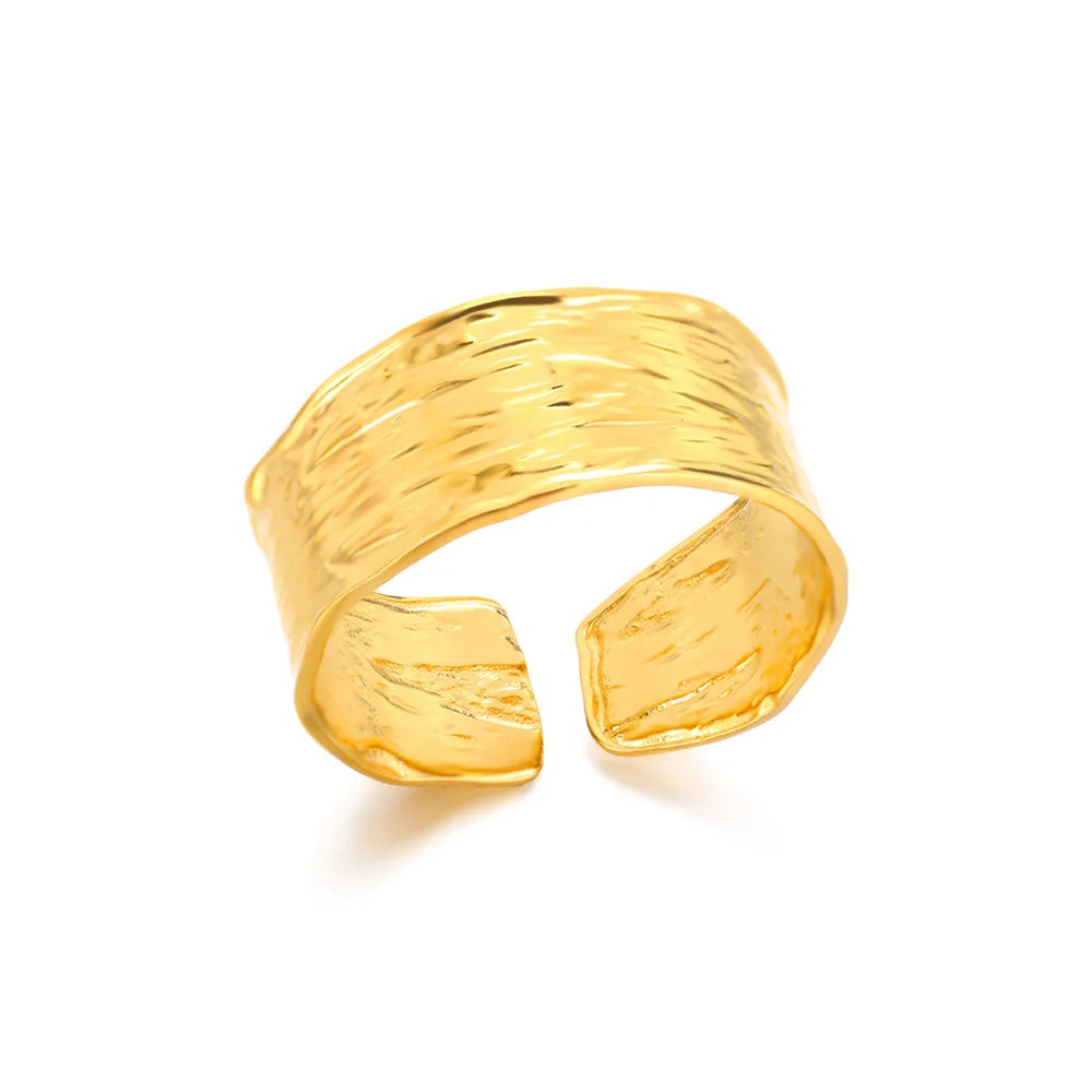 Luxury Gold-Plated Geometric Stainless Steel Ring – Adjustable Minimalist Desig
