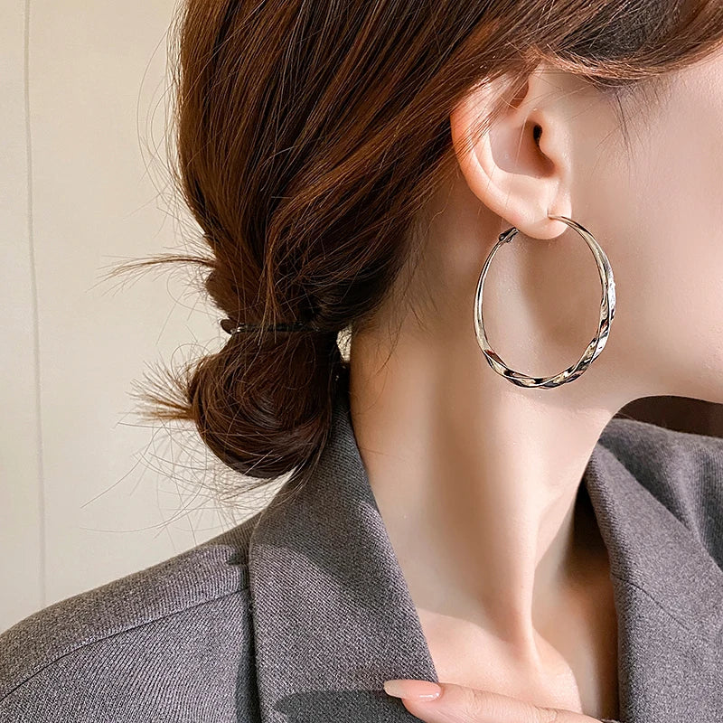 Luxury Gold Mobius Hoop Earrings – 50mm Minimalist Design for Women