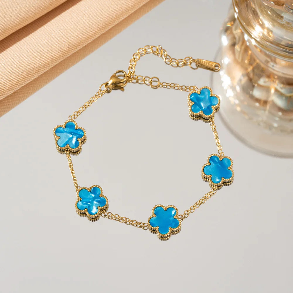 Luxury 18k Gold Plated Five-Leaf Flower Bracelet – Adjustable Elegance