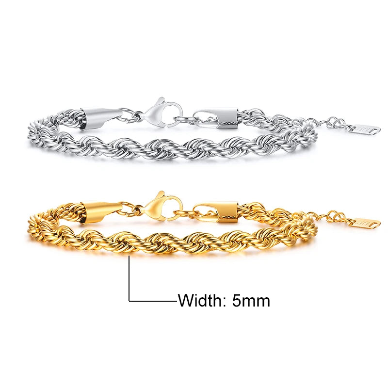 Luxury Vnox Twisted Rope Chain Bracelet – Unisex Stainless Steel Jewelry