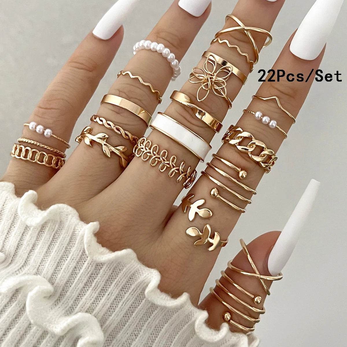 Luxury 23-Piece Gold & Silver Knuckle Ring Set – Crystal Stars, Moon & Waves