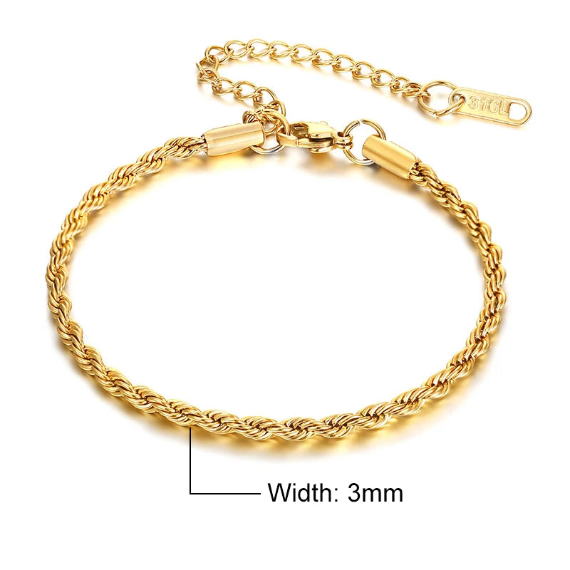 Luxury Vnox Twisted Rope Chain Bracelet – Unisex Stainless Steel Jewelry
