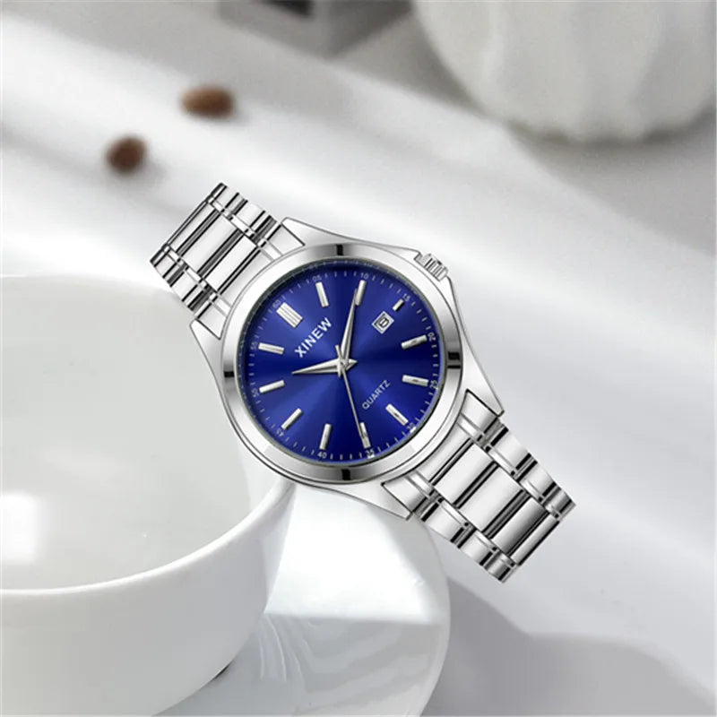 Luxury Men’s Quartz Watch – Stainless Steel & Date Feature
