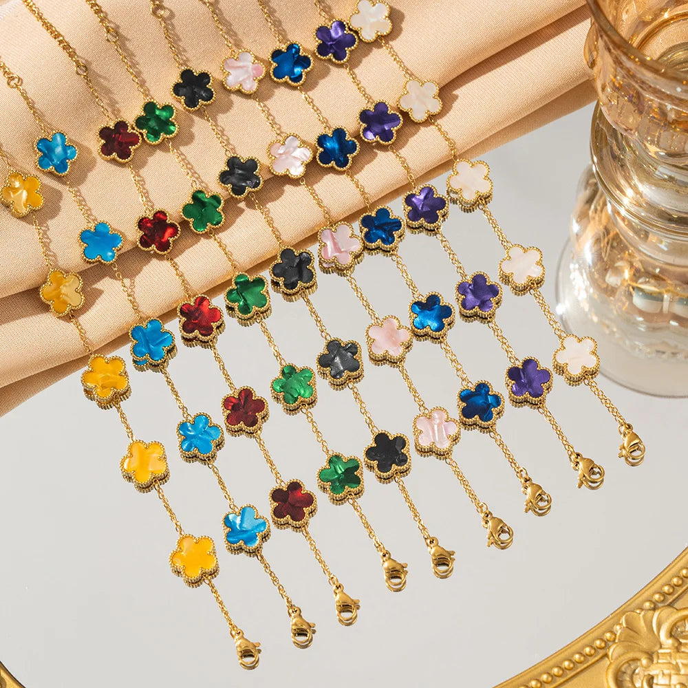 Luxury 18k Gold Plated Five-Leaf Flower Bracelet – Adjustable Elegance