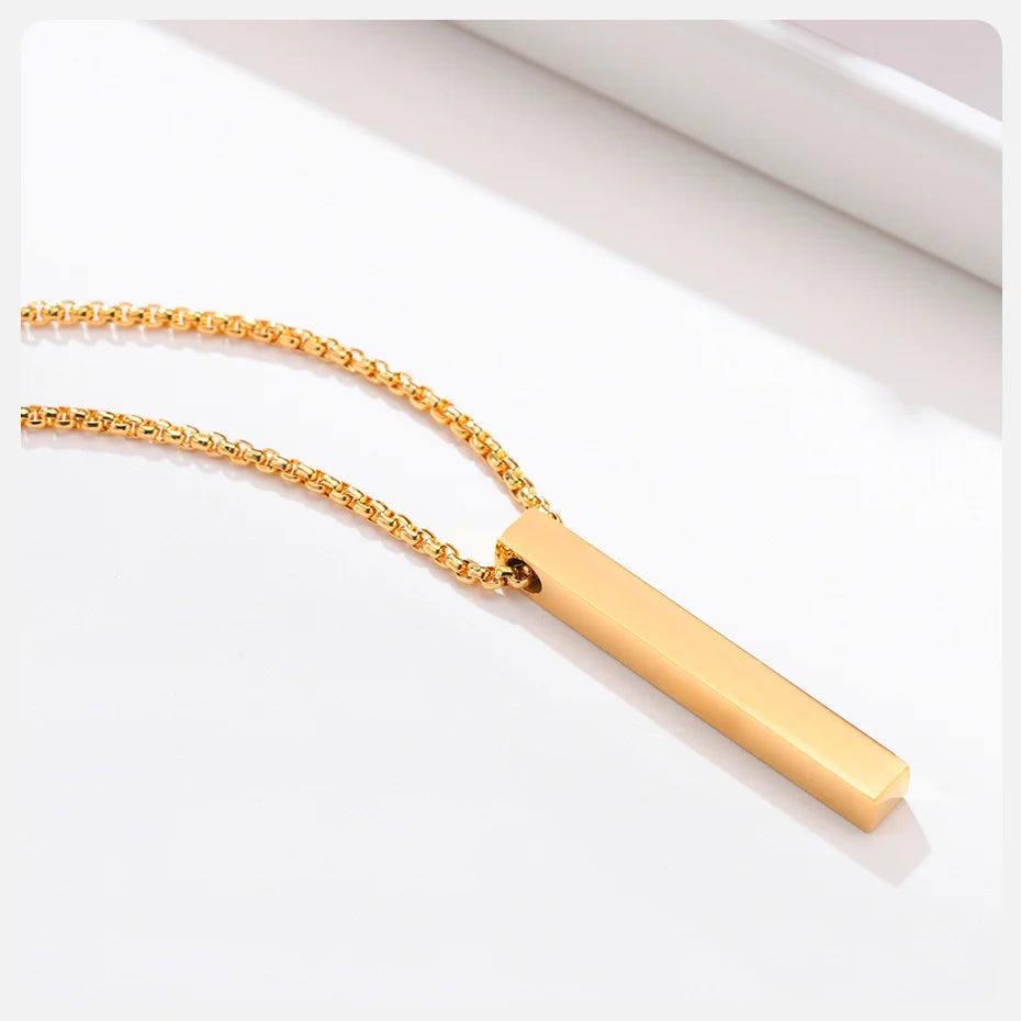 Minimalist 3D Bar Pendant Necklace – Stainless Steel