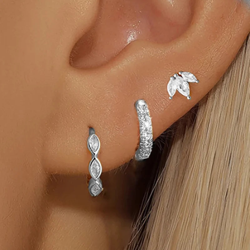 Floral Crystal Stud & Hoop Earring Set – 3 Pieces