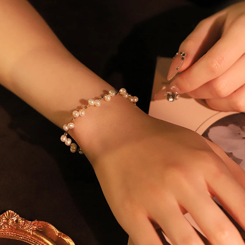 Luxury Freshwater Pearl & Copper Bead Bracelet – Handmade Elegance