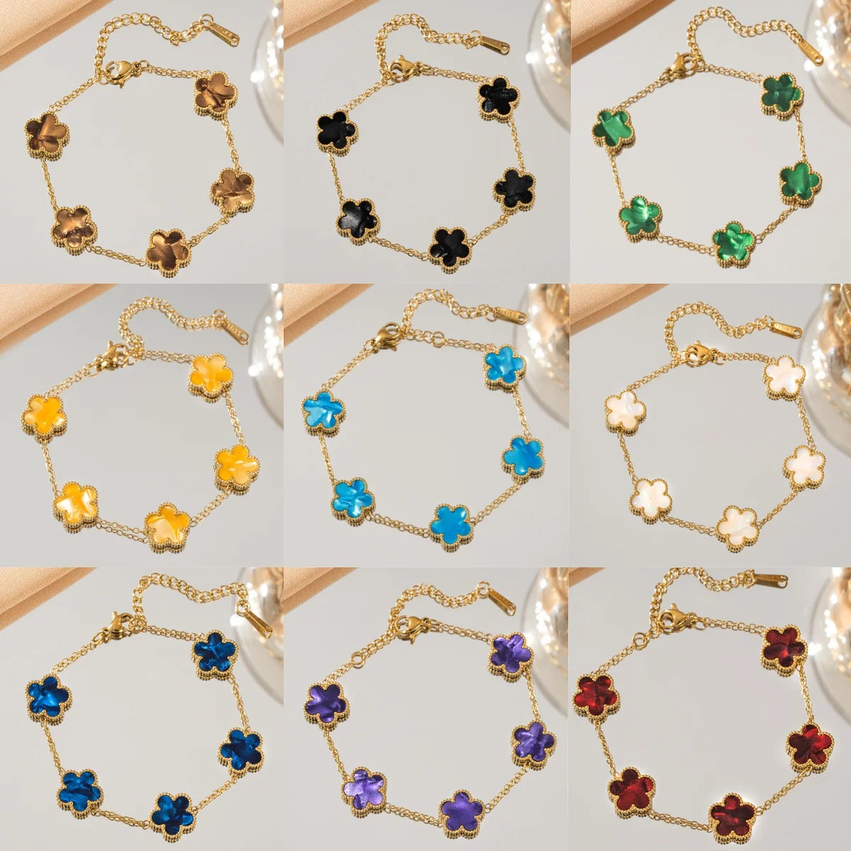 Luxury 18k Gold Plated Five-Leaf Flower Bracelet – Adjustable Elegance