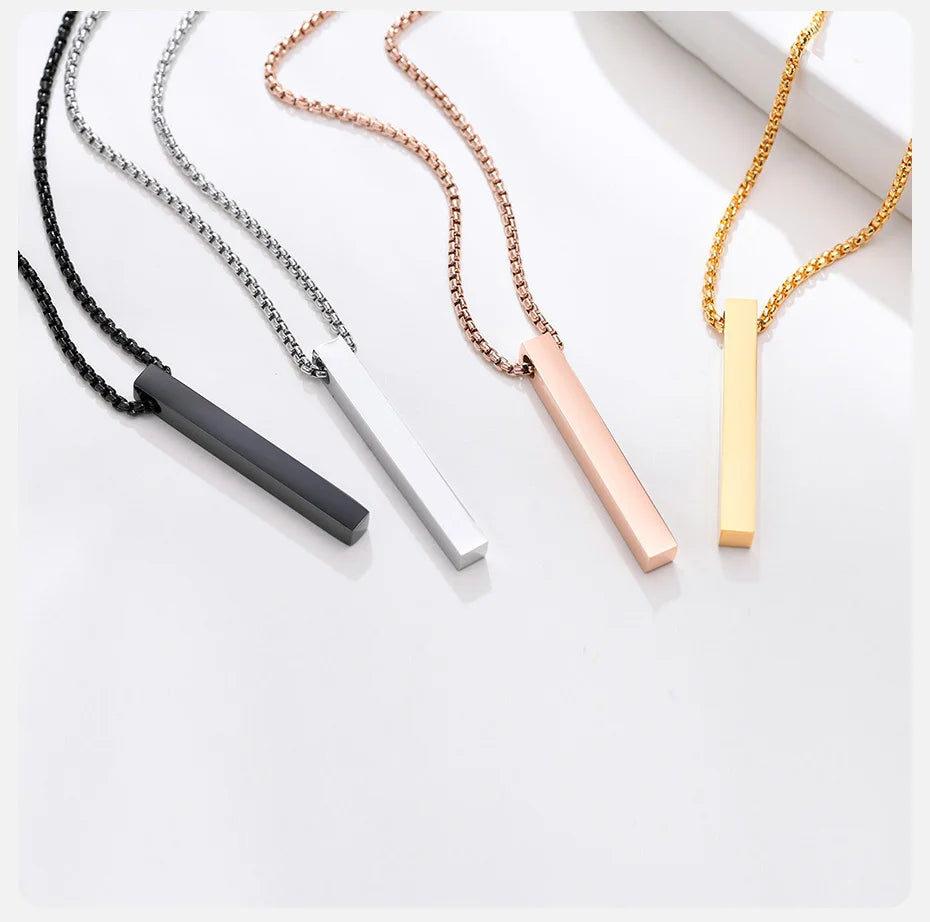 Minimalist 3D Bar Pendant Necklace – Stainless Steel