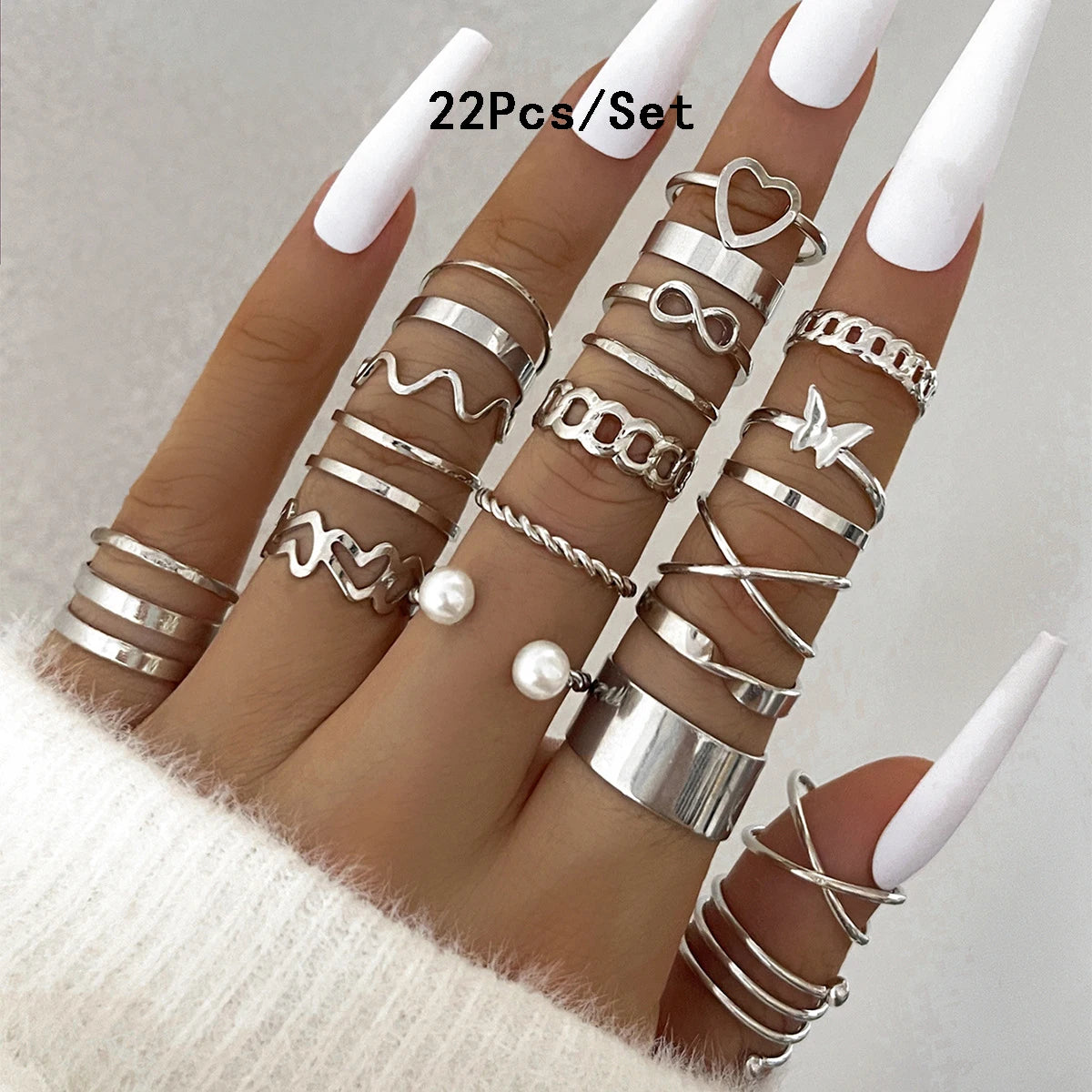 Luxury 23-Piece Gold & Silver Knuckle Ring Set – Crystal Stars, Moon & Waves
