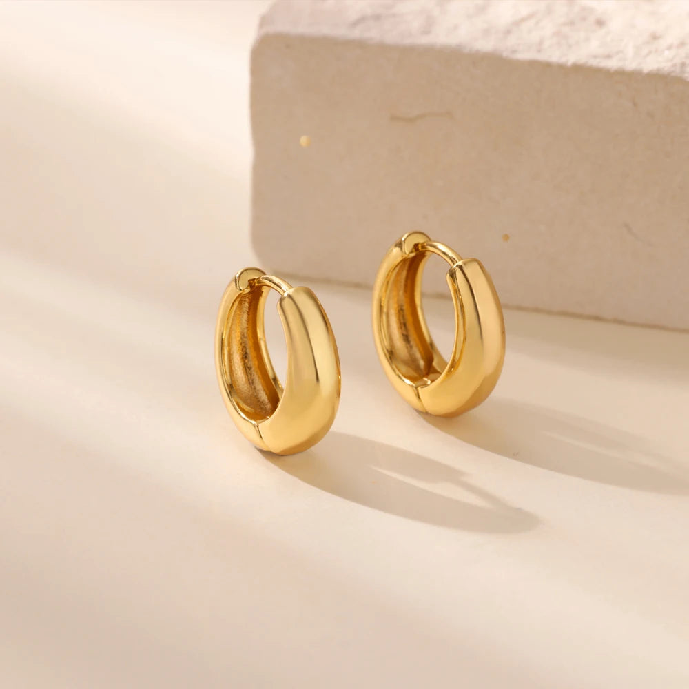 Luxury Gold Chunky Hoop Earrings – Minimalist Stainless Steel for Women