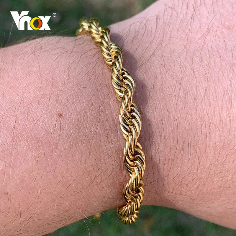 Luxury Vnox Twisted Rope Chain Bracelet – Unisex Stainless Steel Jewelry