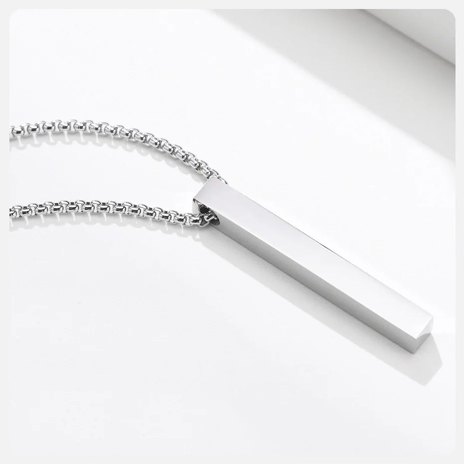 Minimalist 3D Bar Pendant Necklace – Stainless Steel