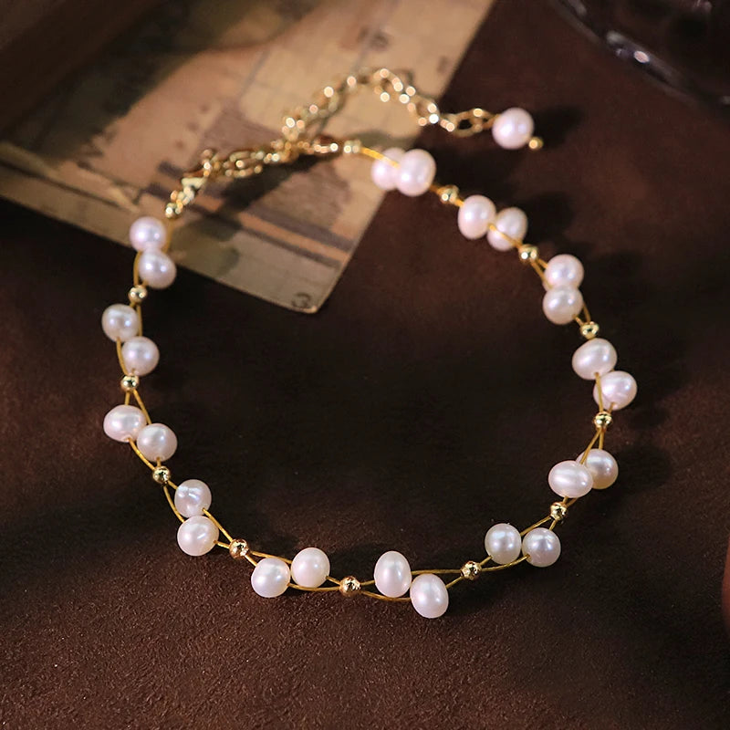 Luxury Freshwater Pearl & Copper Bead Bracelet – Handmade Elegance