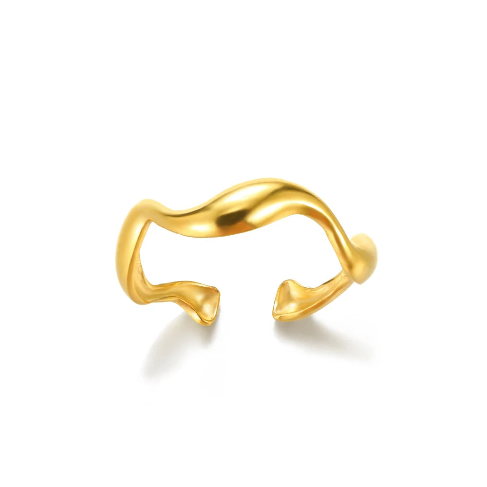 Luxury Gold-Plated Geometric Stainless Steel Ring – Adjustable Minimalist Desig