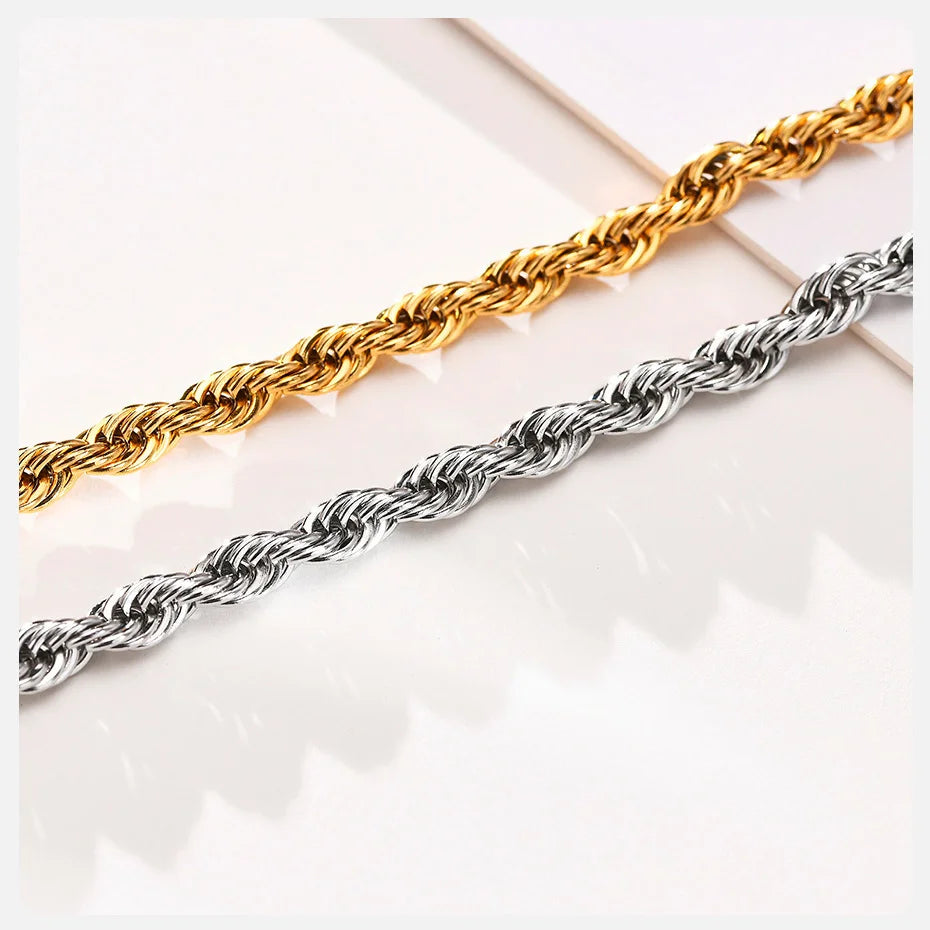 Luxury Vnox Twisted Rope Chain Bracelet – Unisex Stainless Steel Jewelry