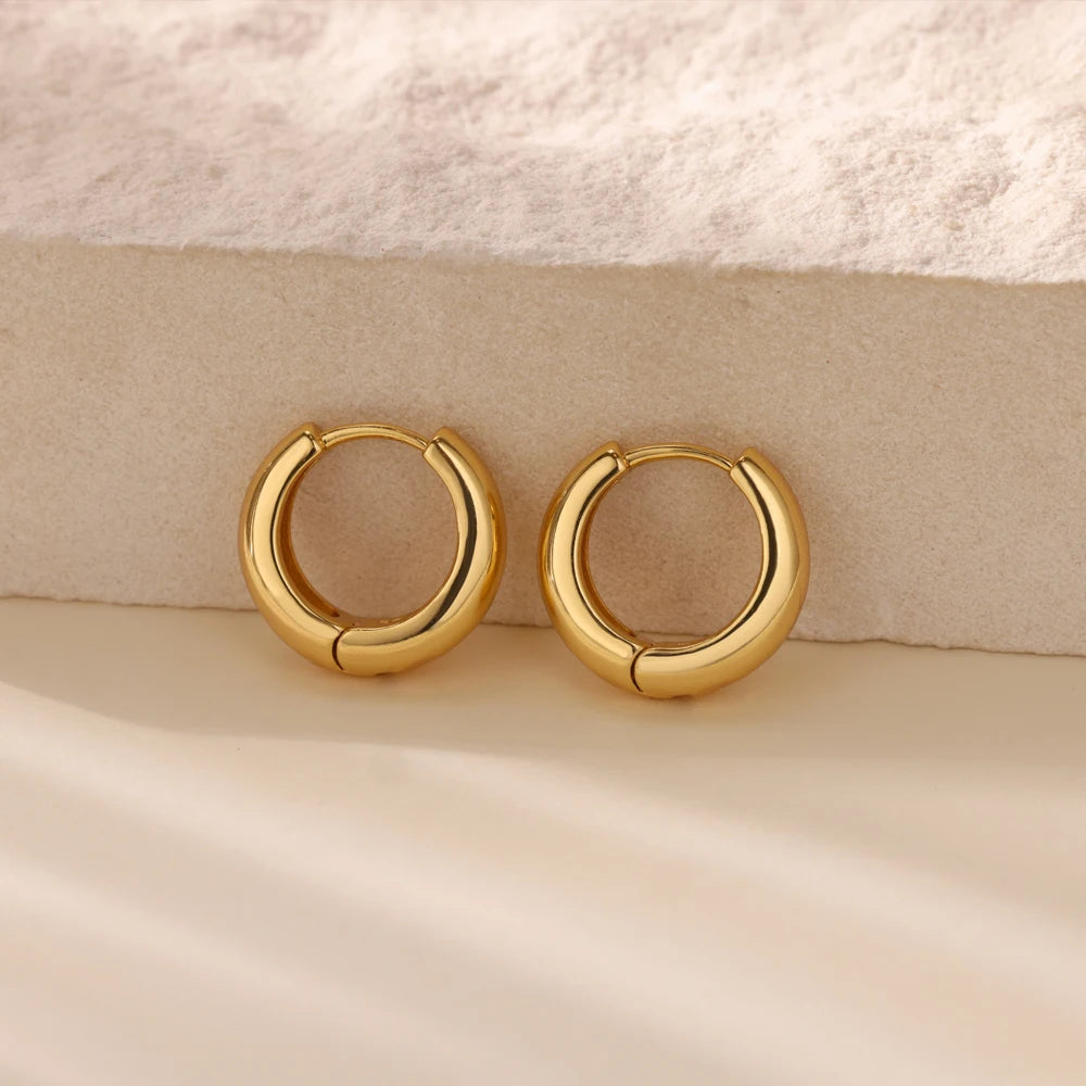 Luxury Gold Chunky Hoop Earrings – Minimalist Stainless Steel for Women