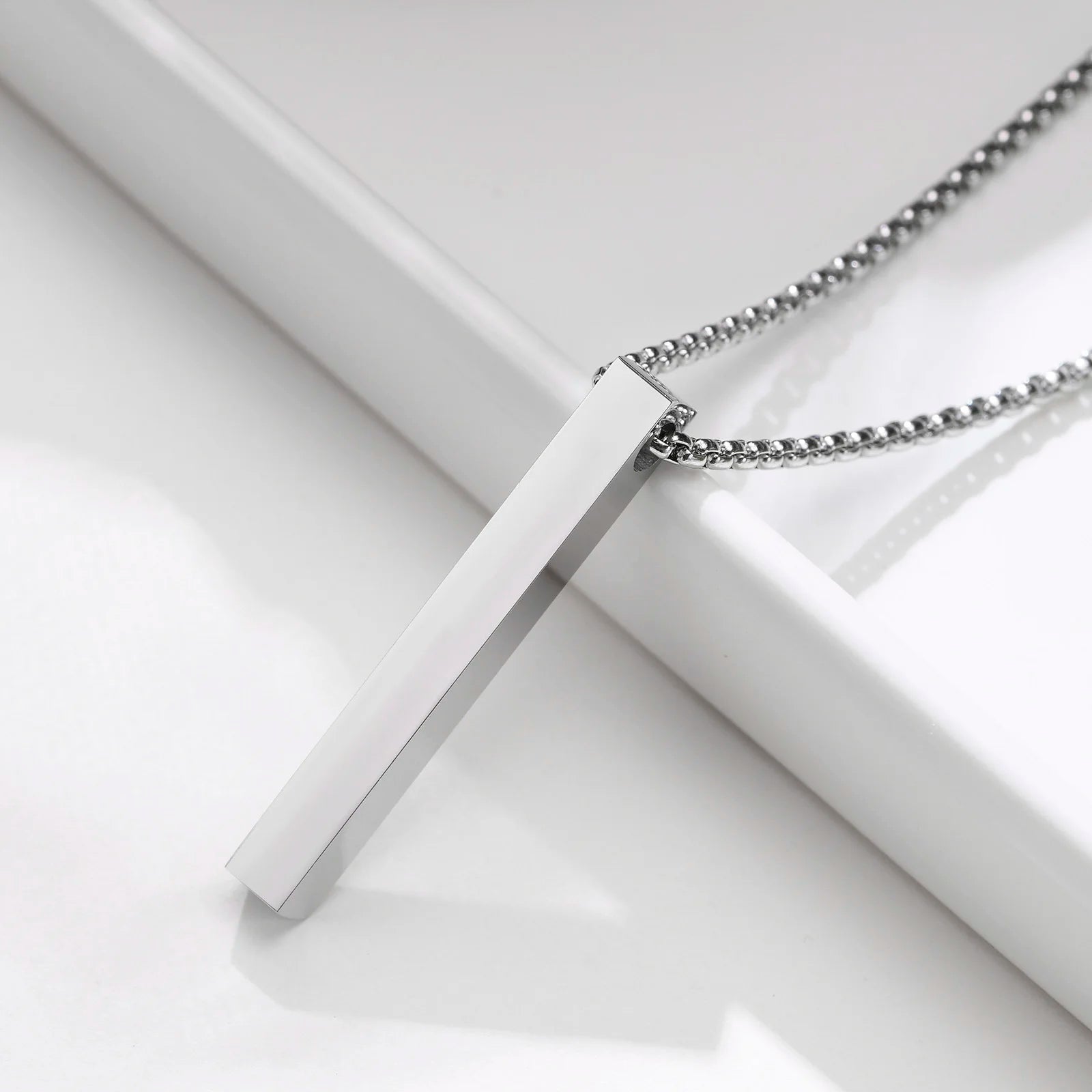 Minimalist 3D Bar Pendant Necklace – Stainless Steel