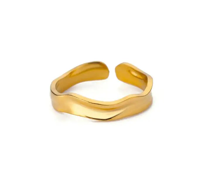 Luxury Gold-Plated Geometric Stainless Steel Ring – Adjustable Minimalist Desig