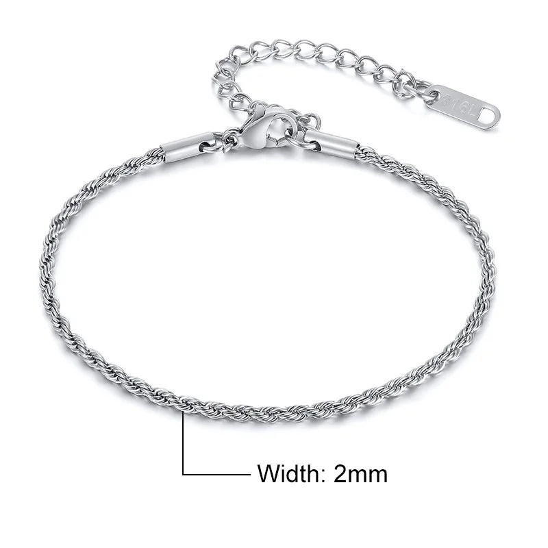 Luxury Vnox Twisted Rope Chain Bracelet – Unisex Stainless Steel Jewelry