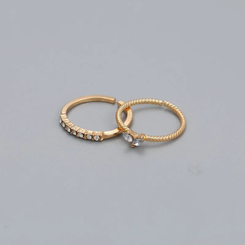 Luxury Gold-Plated Heart Zircon Ring Set – Adjustable Minimalist Design